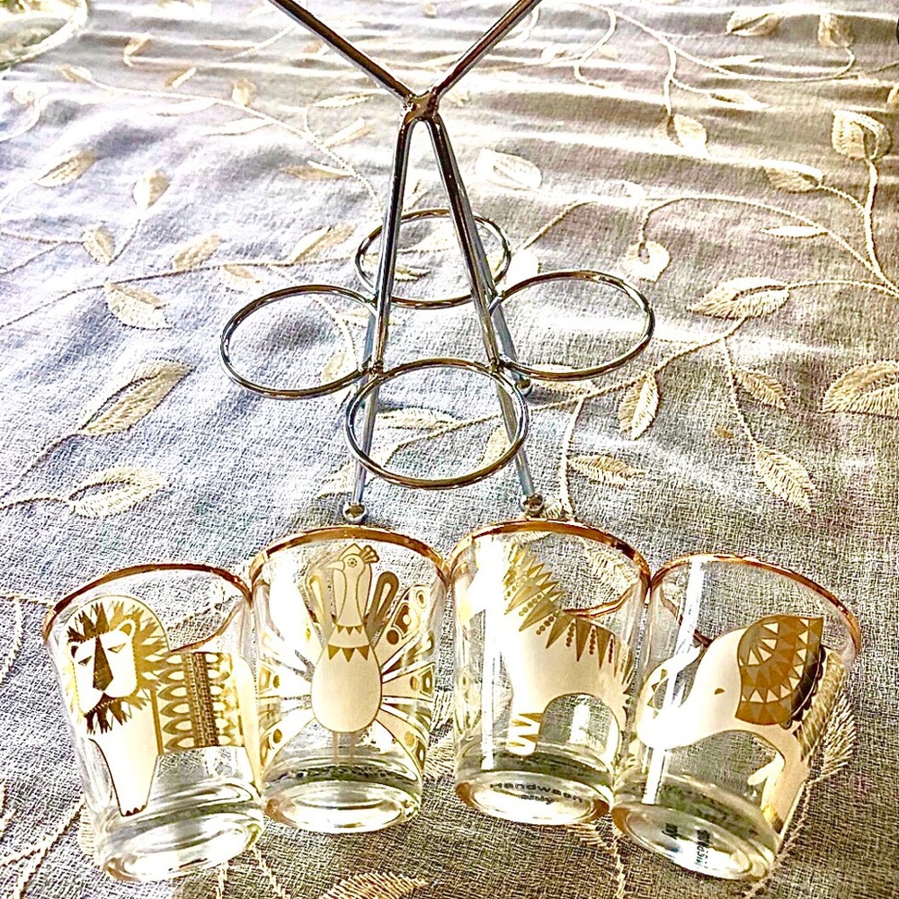 Gold rimmed Glass set with holder